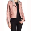 Pink Biker Style Leather Jacket Side Look