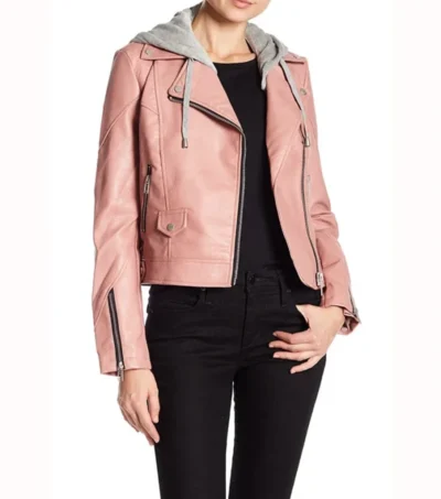 Pink Biker Style Leather Jacket Side Look