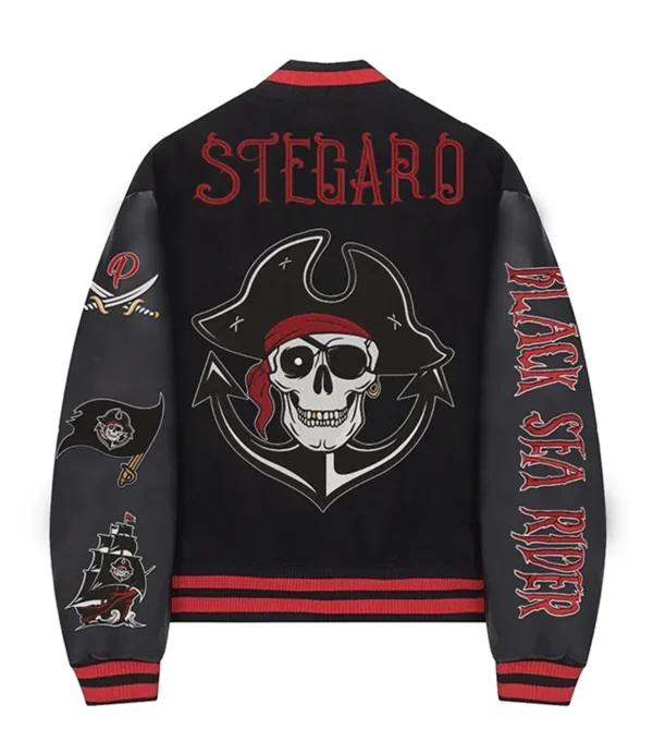 Pirate Sea Rider Black Varsity Jacket Back