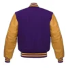 Purple Wool Varsity Jacket with Gold Sleeves Back