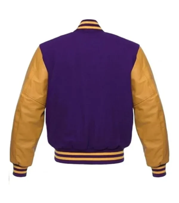 Purple Wool Varsity Jacket with Gold Sleeves Back