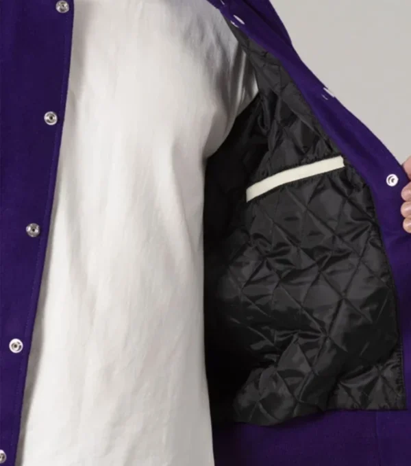 Purple Wool Varsity Jacket with White Sleeves Inner