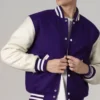 Purple Wool Varsity Jacket with White Sleeves on Sale