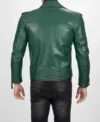 Quilted Arm Green Leather Biker Jacket Back