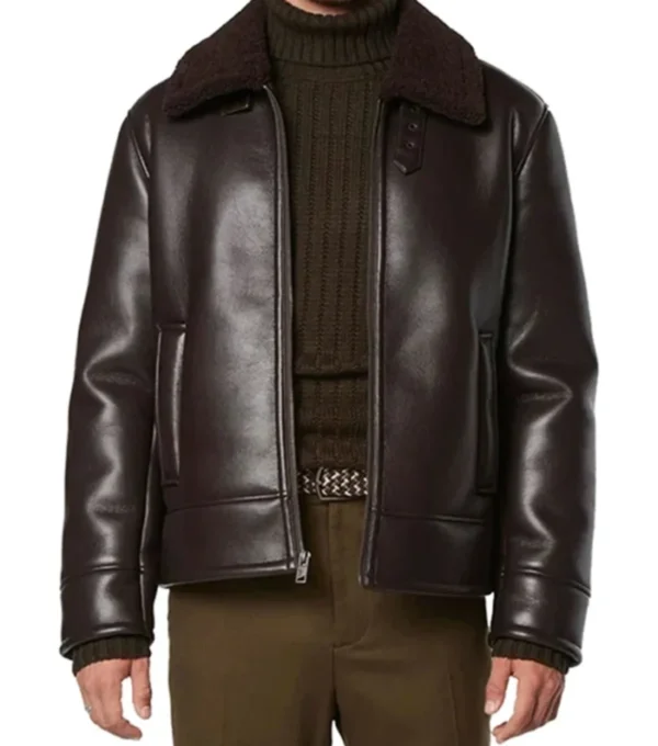 Raveston Dark Brown Leather Zipper with Fur Collar Jacket Front