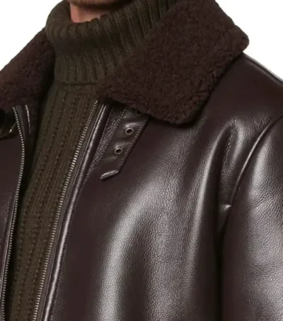 Raveston Dark Brown Leather Zipper with Fur Collar Jacket on Sale