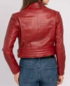 Red Biker Style Crop Leather Zipper Jacket Back