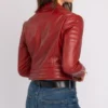 Red Biker Style Crop Leather Zipper Jacket Backs