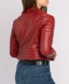 Red Biker Style Crop Leather Zipper Jacket Backs