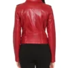 Red Biker Style Leather Belted Jacket Back