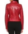 Red Biker Style Leather Belted Jacket Back