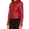 Red Biker Style Leather Belted Jacket Side Look