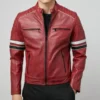 Red Cafe Racer Real Leather Jacket