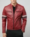 Red Cafe Racer Real Leather Jacket
