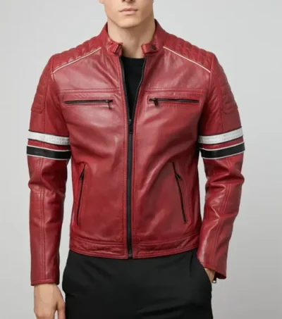 Red Cafe Racer Real Leather Jacket