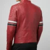 Red Cafe Racer Real Leather Jacket Back