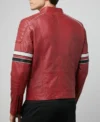 Red Cafe Racer Real Leather Jacket Back