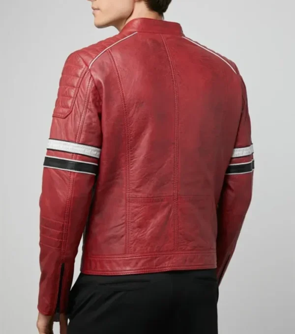 Red Cafe Racer Real Leather Jacket Back