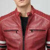 Red Cafe Racer Real Leather Jacket Zipper