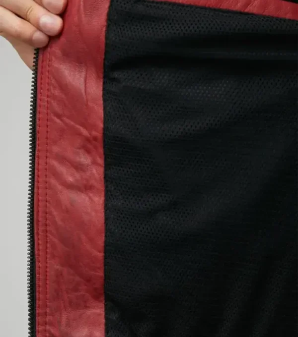 Red Cafe Racer Real Leather Jacket Inner