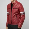 Red Cafe Racer Real Leather Jacket Side Look