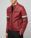 Red Cafe Racer Real Leather Jacket Side Look