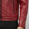 Red Cafe Racer Real Leather Jacket Zipper