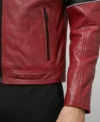 Red Cafe Racer Real Leather Jacket Zipper