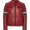 Red Cafe Racer Real Leather Jacket on Sale
