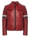 Red Cafe Racer Real Leather Jacket on Sale