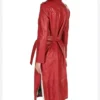 Red Double Breasted Leather Trench Coat Back