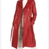 Red Double Breasted Leather Trench Coat Front