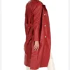 Red Double Breasted Leather Trench Coat Side Look