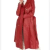 Red Double Breasted Leather Trench Coat on Sale