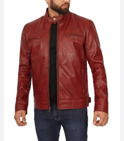 Red Stylish Cafe Racer Leather Jacket