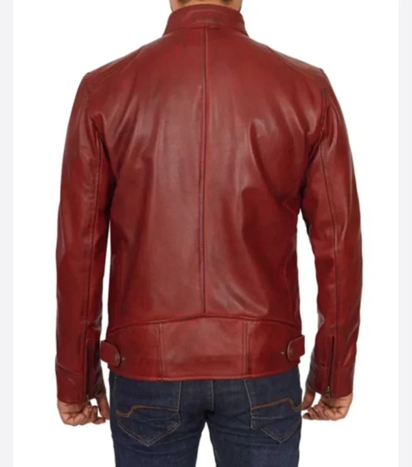 Red Stylish Cafe Racer Leather Jacket Back