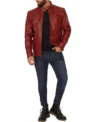 Red Stylish Cafe Racer Leather Jacket Front