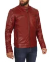Red Stylish Cafe Racer Leather Jacket Side Look
