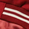 Red Varsity Wool Jacket with White Stripes CLoser Look