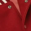 Red Varsity Wool Jacket with White Stripes Closer