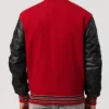Red Wool Varsity Jacket with Black Sleeves Back