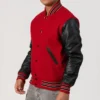 Red Wool Varsity Jacket with Black Sleeves Side Look