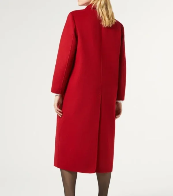 Seravelle Long Red Wool Overcoat Jacket Back