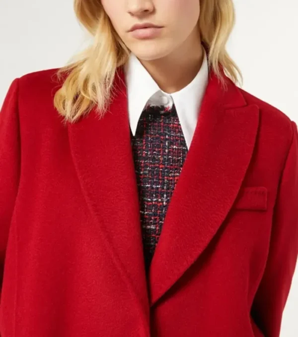 Seravelle Long Red Wool Overcoat Jacket Closer