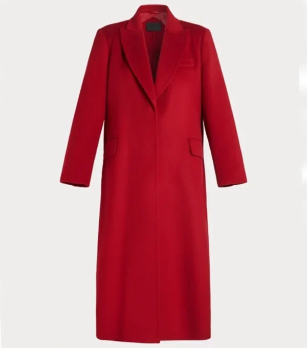 Seravelle Long Red Wool Overcoat Jacket Front