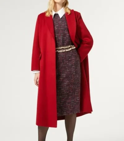 Seravelle Long Red Wool Overcoat Jacket on Sale