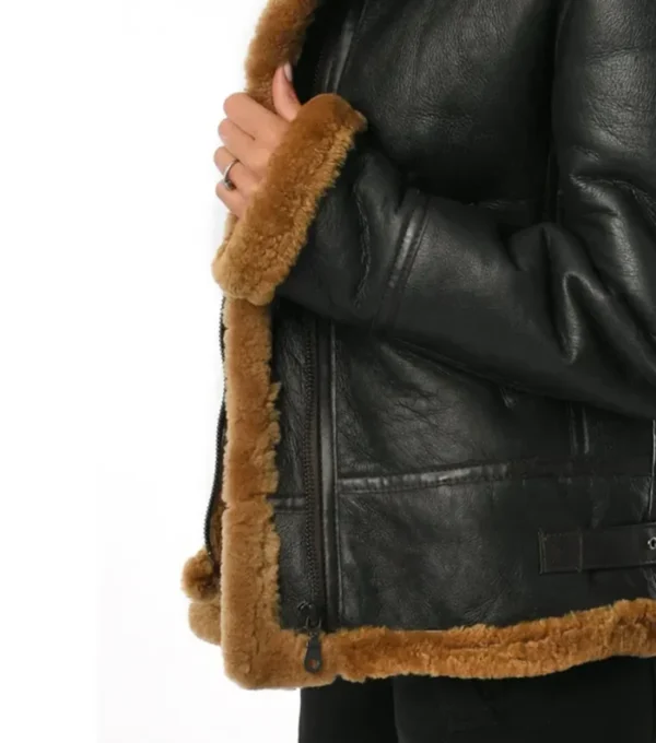 Shop Classic Black Real Leather Jacket with Hood