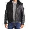 Simple Black Leather Jacket with Fur Collar