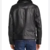 Simple Black Leather Jacket with Fur Collar Back