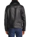 Simple Black Leather Jacket with Fur Collar Back